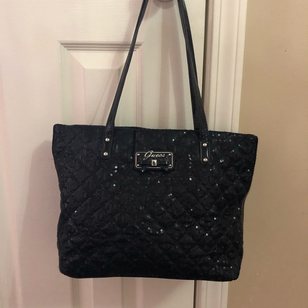 GUESS black sequin tote purse shoulder bag!